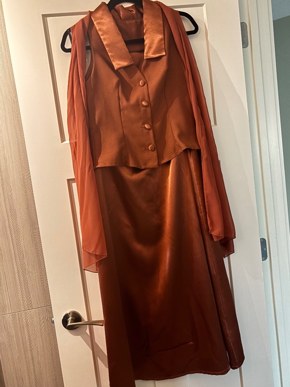 Vintage 3-Piece Burnt Orange Rust Formal Maxi Skirt & Vest Set - S